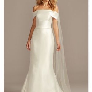 David’s Bridal Wedding Dress - Off the Shoulder Mikado Dress in Ivory.